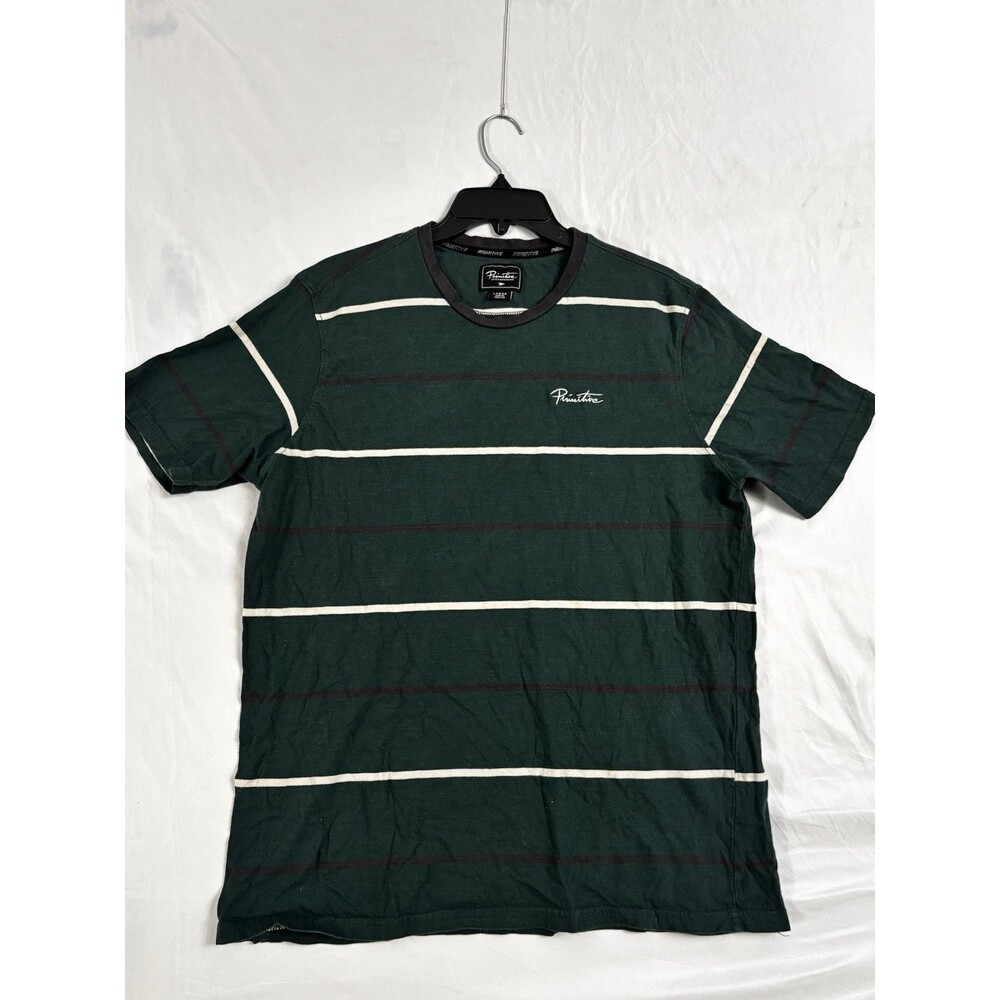 Primitive Skateboarding Striped T Shirt Mens Large Green White Embroidered
